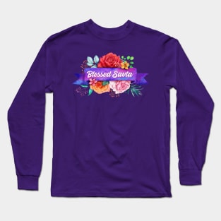 Blessed Savta Floral Design with Watercolor Roses Long Sleeve T-Shirt